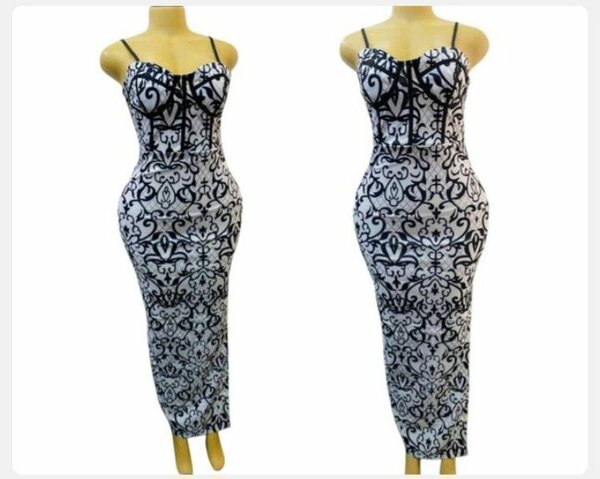 Robe longue noire et grise élégante pour femmes