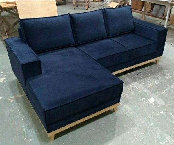 Canapé d'angle en velours bleu marine