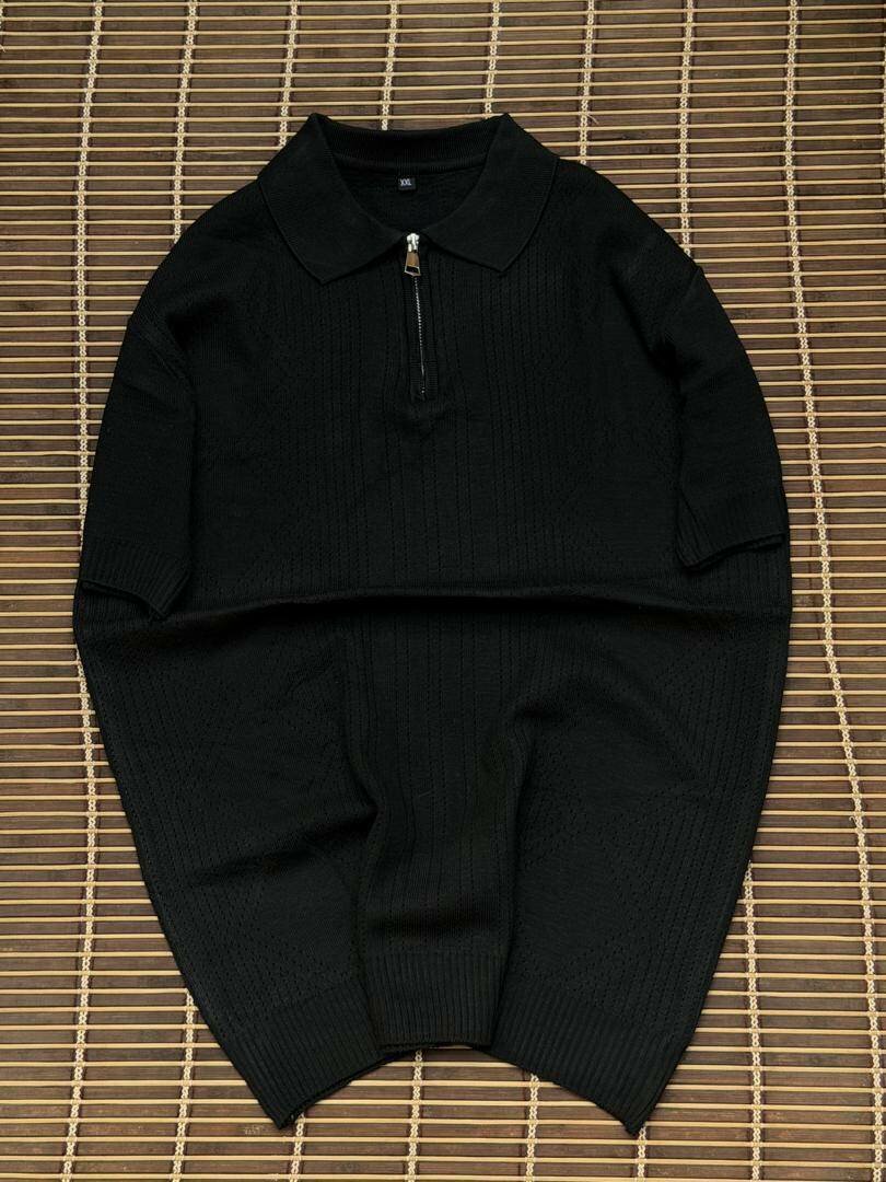 Pull en maille col polo zippé