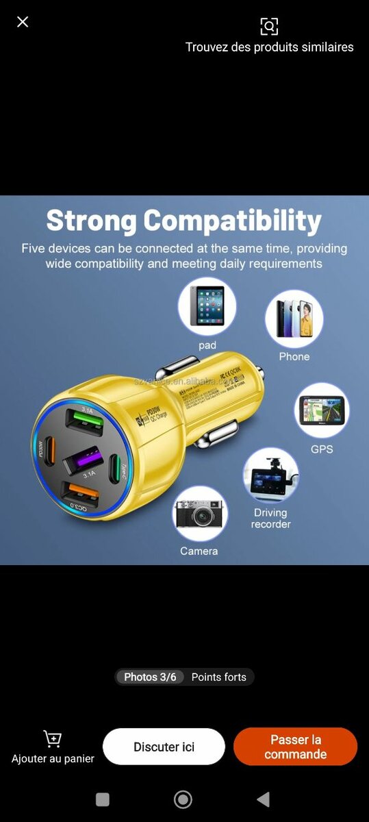 Chargeur Auto USB 4 Ports