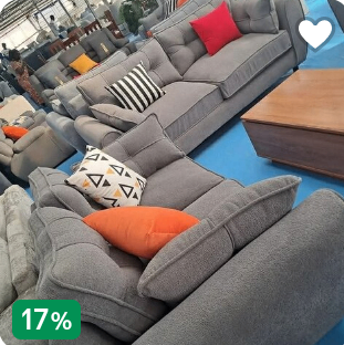 Canapé d'angle gris avec appuie-tête