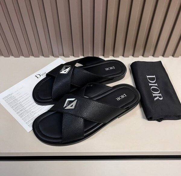 Dior Black Leather Slides for Men