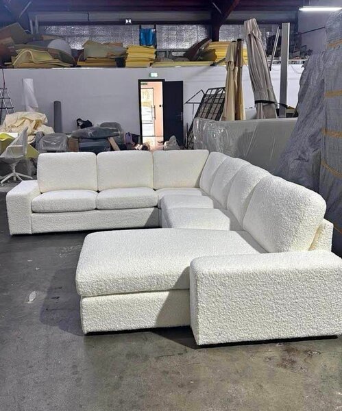 Canapé d'angle blanc en tissu
