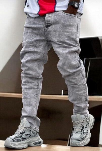 Jeans garçon gris clair délavé