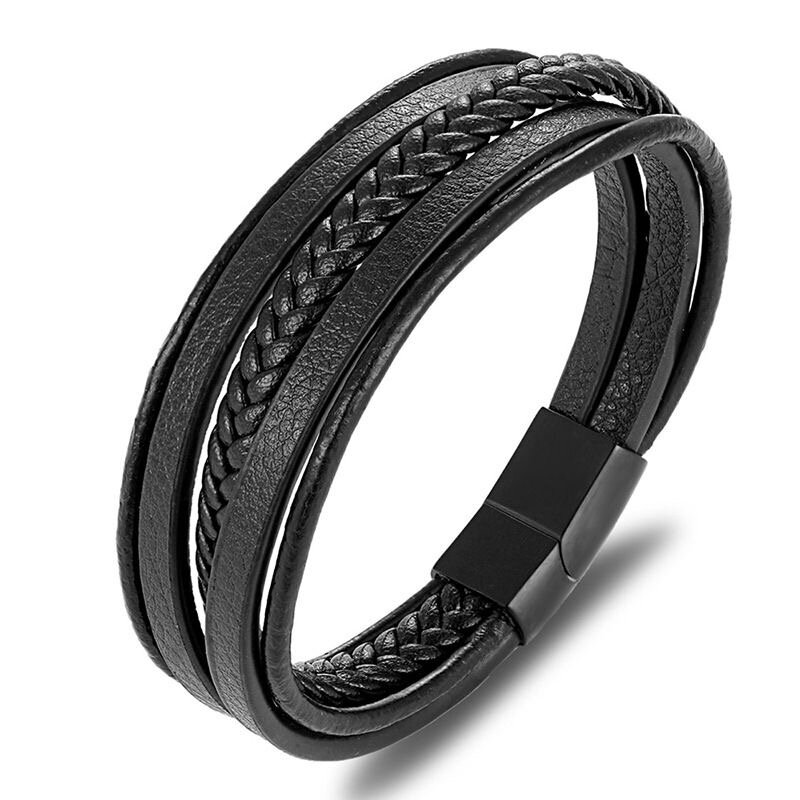 Bracelet en cuir noir pour homme