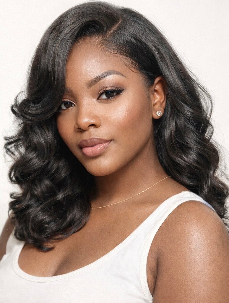 Extensions de cheveux noirs ondulés