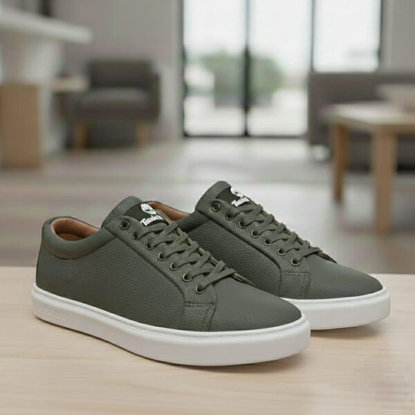 Chaussures basses en cuir vert olive