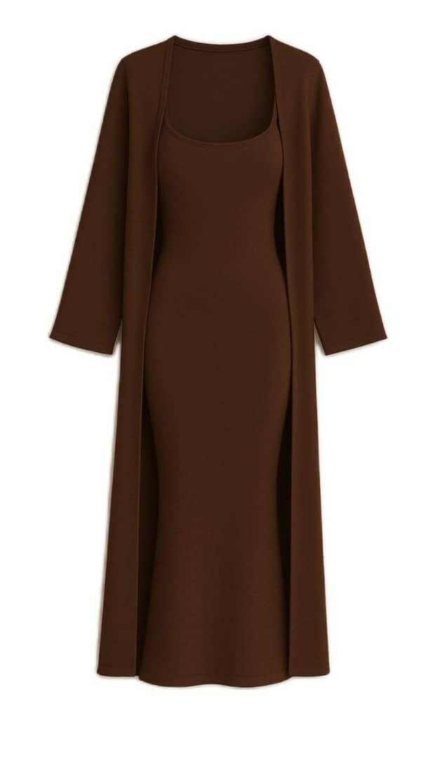 Ensemble robe et cardigan marron