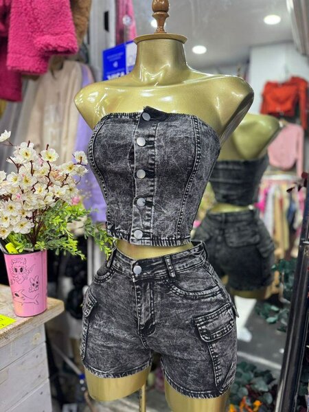 Ensemble en jean délavé pour femme