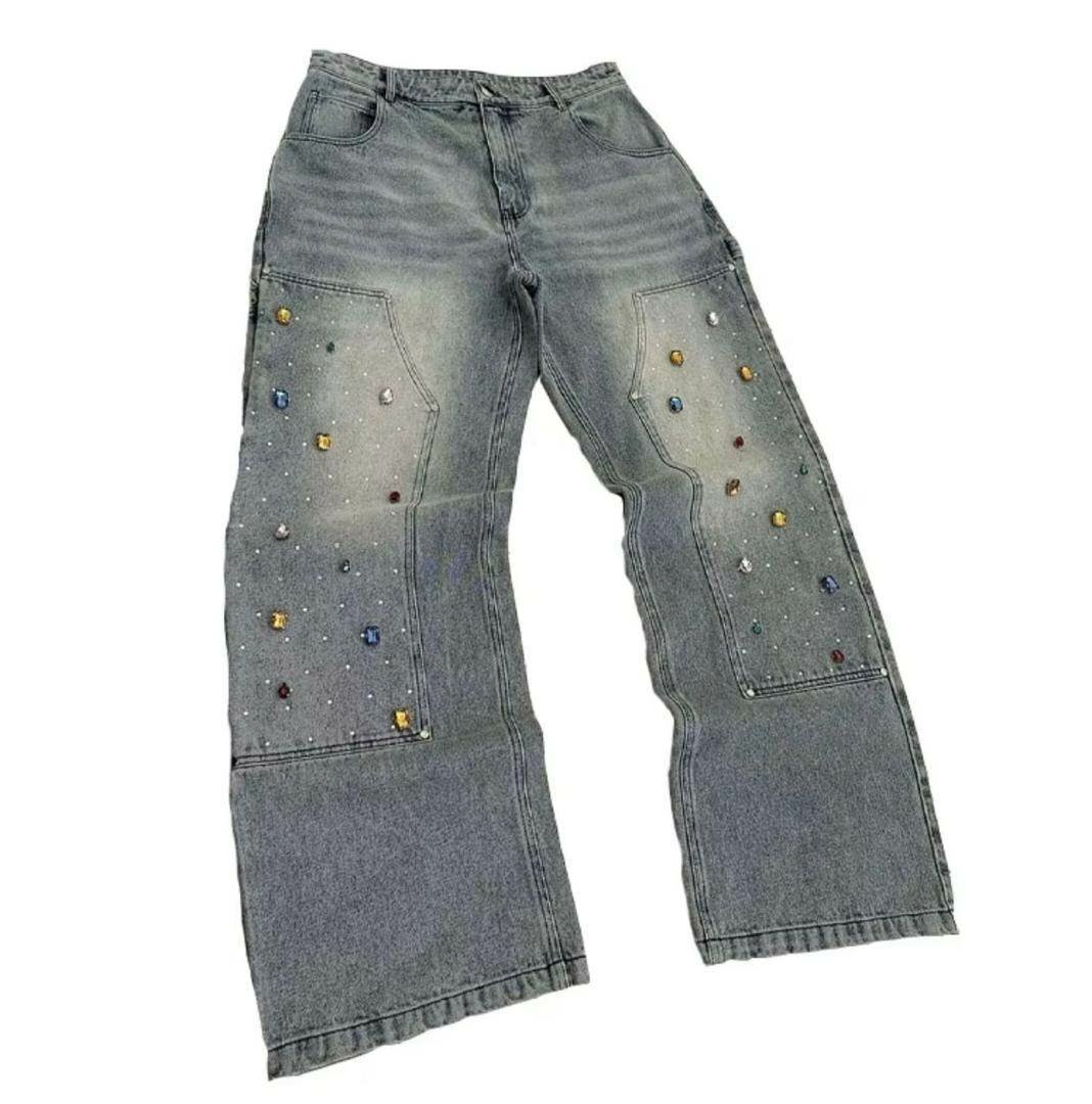 Jeans en denim avec perles colorées