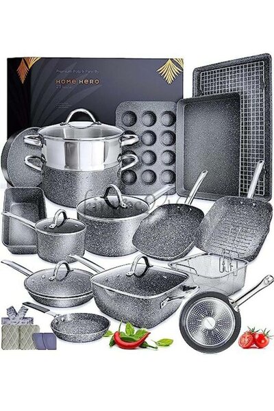 Ensemble de cuisine HomeHERO antiadhésif en pierre grise