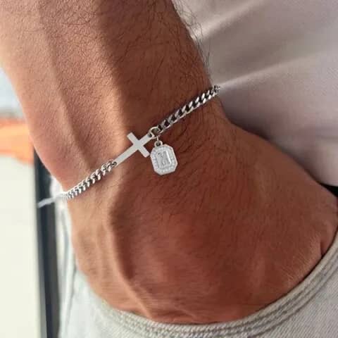 Bracelet croix en argent homme