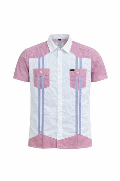 Chemise rose/bleu bandes