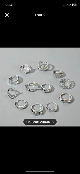 Ensemble de bagues argent tendance