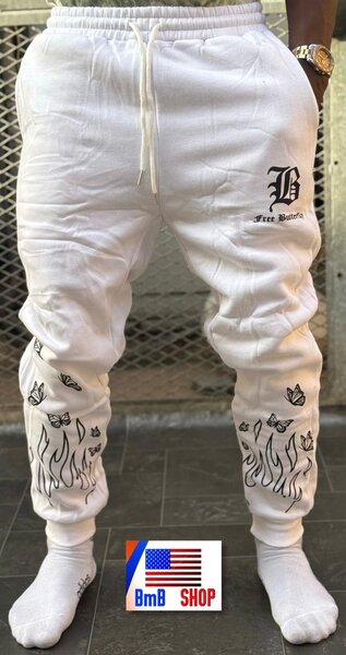 Jogging blanc imprimé homme