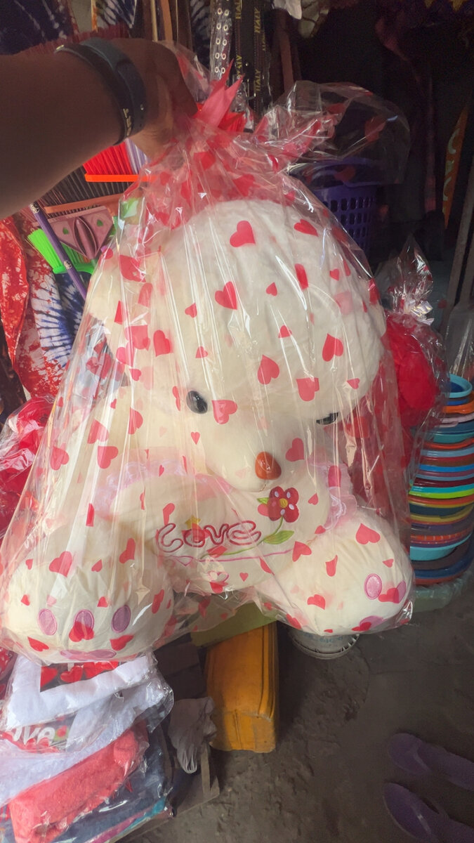 White Teddy Bear with Hearts Gift