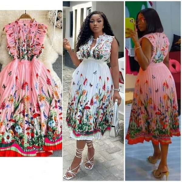 Robe mi-longue fleurie pour femme