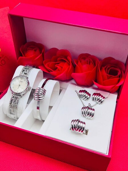 Ensemble Cadeau Montre et Bijoux Acier