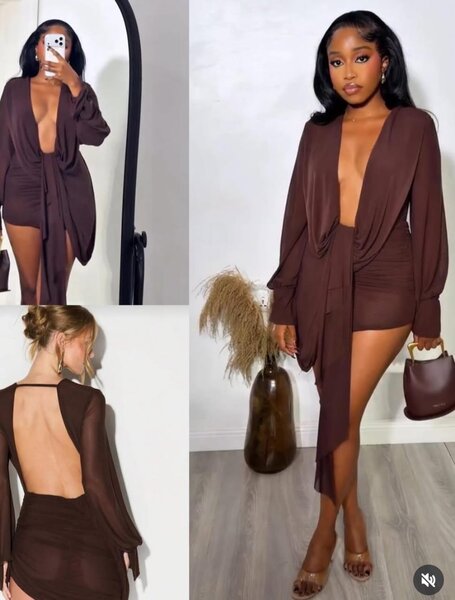 Combinaison en maille transparente marron