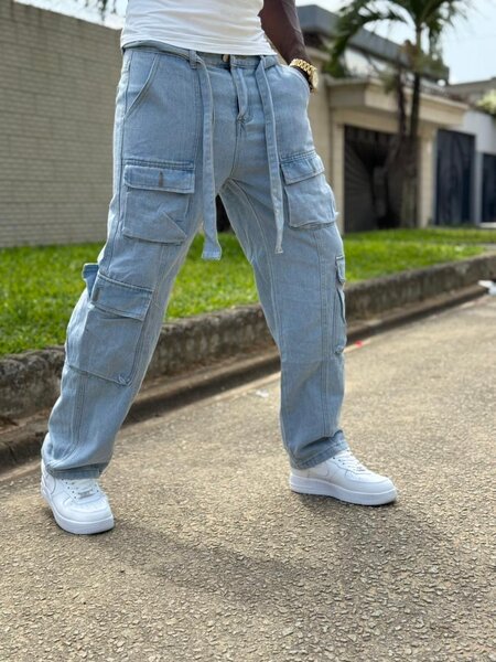 Jeans cargo bleu clair pour hommes