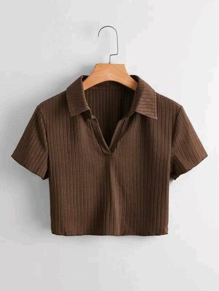 Polo court en maille marron