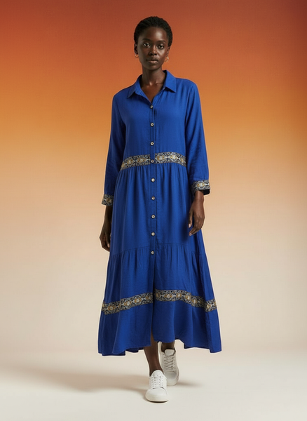 Robe longue en soie bleue