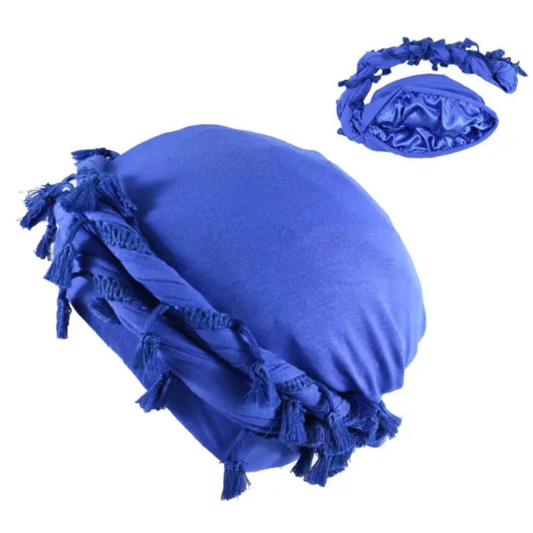 Casquette turban bleu coton