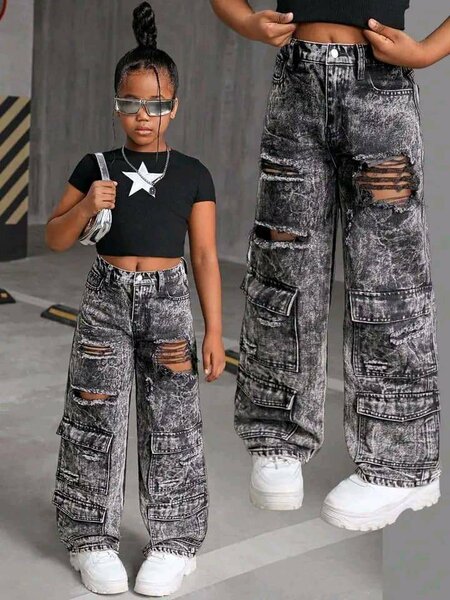 Jeans cargo femme et enfant