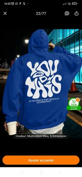 Sweat à Capuche Bleu Unisexe