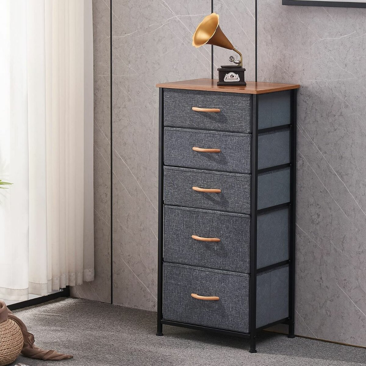 Commode 5 Tiroirs Tissu Moderne