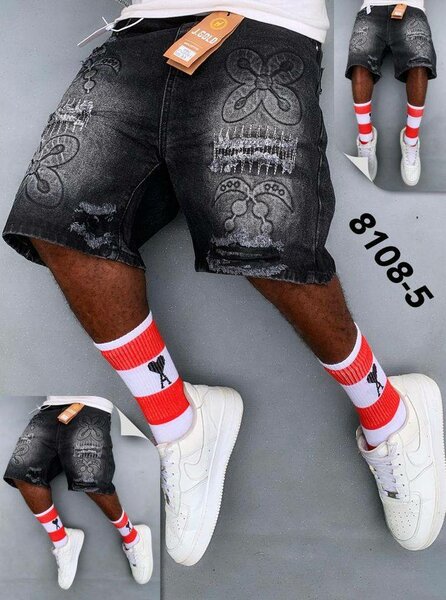 Shorts en jean noir délavé pour homme