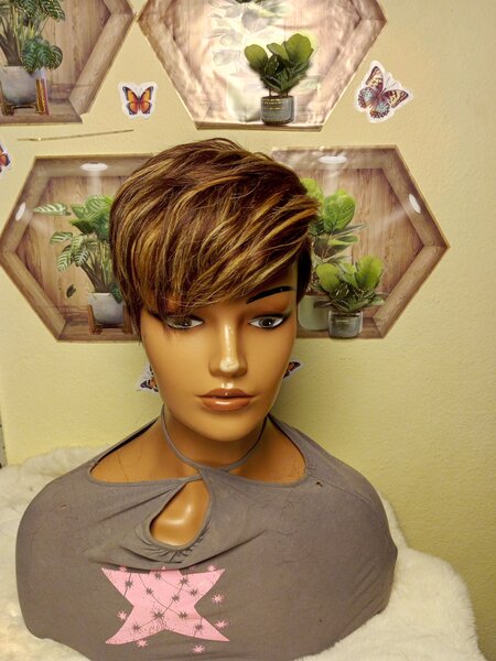 Perruque courte marron et blonde