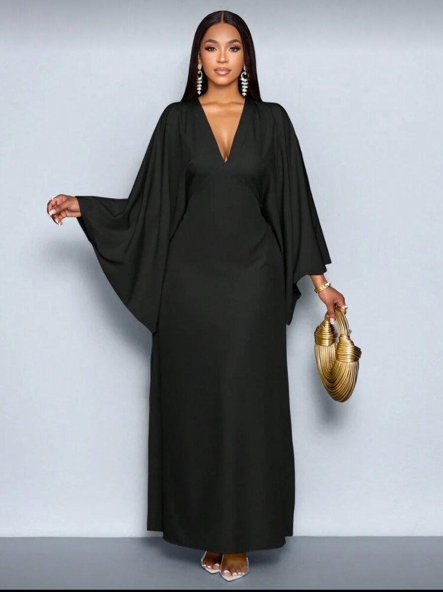 Robe longue élégante à manches chauve-souris