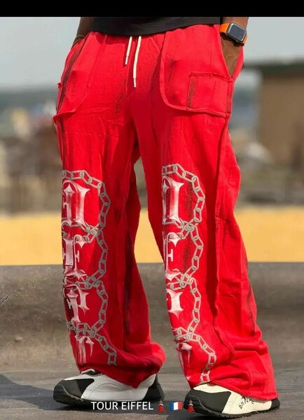 Pantalon cargo homme rouge gris