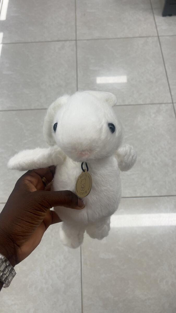 Peluche Lapin en rose/blanc