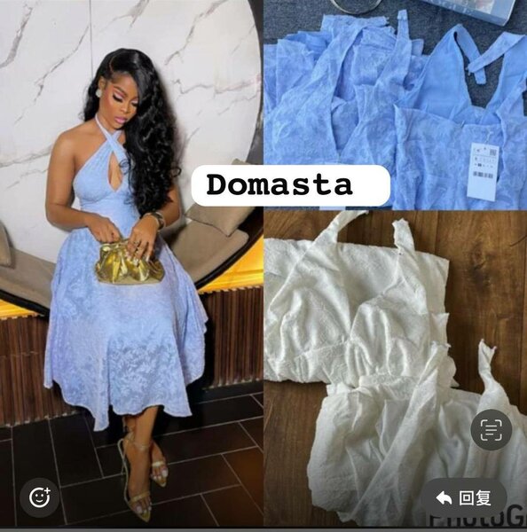Robe mi-longue bleu ciel en dentelle pour femmes