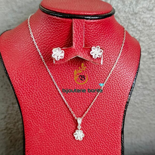 Ensemble Bijoux Argent Fleuri
