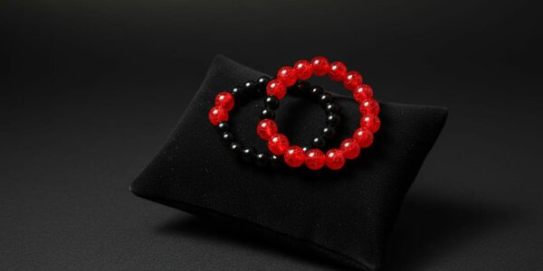 Bracelet perlé rouge et noir
