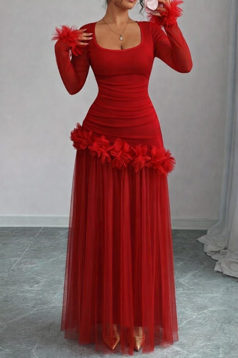 Robe de soirée longue rouge/bleu