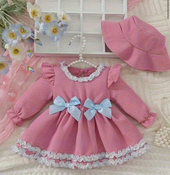 Robe Bébé Rose Chapeau 1-2ans