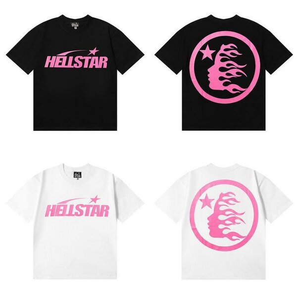 T-shirt Hellstar noir et blanc avec motif rose
