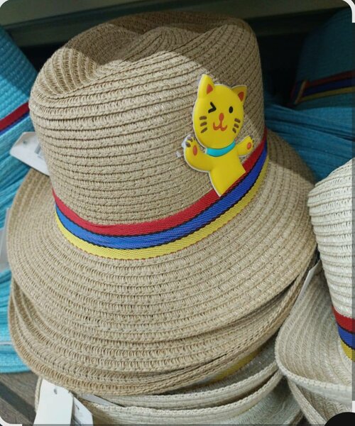 Chapeau enfant paille chat