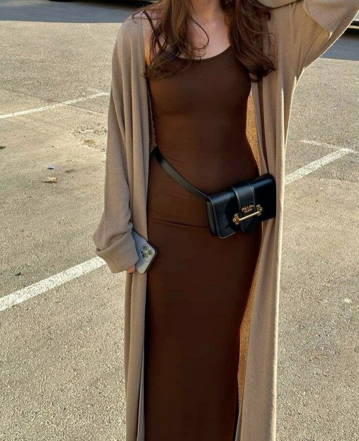 Ensemble robe et cardigan marron