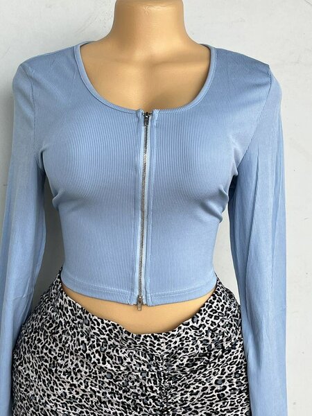 Top court zippé bleu femme