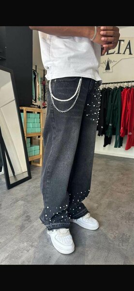 Jean large avec perles