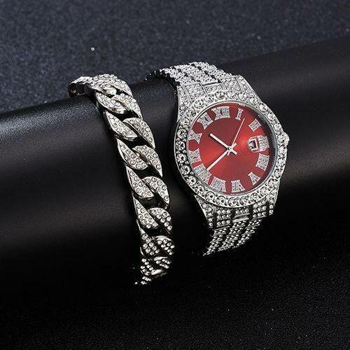 Montre Luxe Strass Rouge