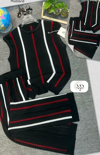 Ensemble tricoté rayé élégant