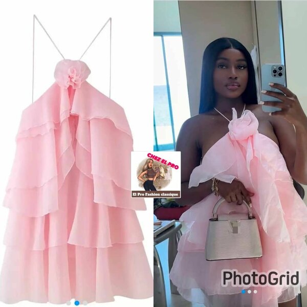 Robe rose à volants pour femmes