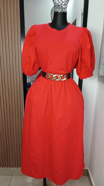 Robe orangé Élégante Ceinturée