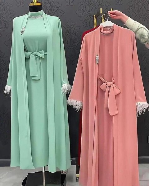 Ensemble robe et kimono soyeux pour femmes